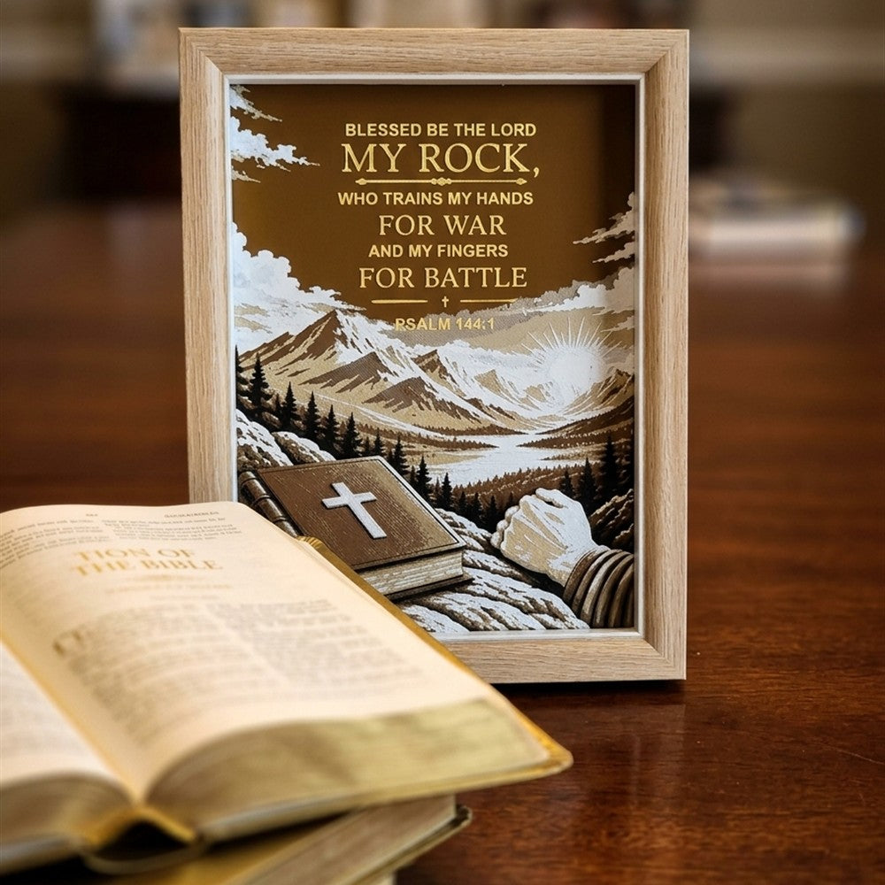 Psalm 144:1 “My Rock” — Christian Wall Art